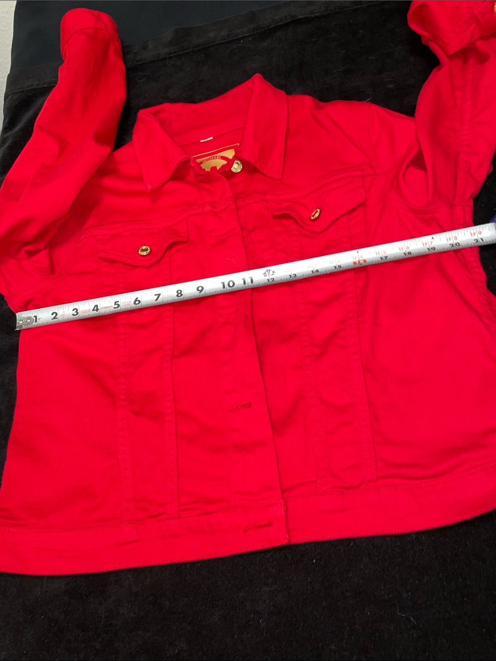 Women’s EUC MICHAEL KORS Red Denim-Style Jacket with Gold Buttons Sz XL - Picture 8 of 10